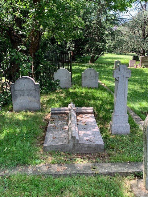 Gravestone a Week feature: Fleming family burial plot in Alexandria, Virginia, with three gravestones marking the resting places of Thomas Fleming, John Patton Fleming, and Mary Lee Fleming, who perished in the 1922 Knickerbocker Snowstorm Disaster.