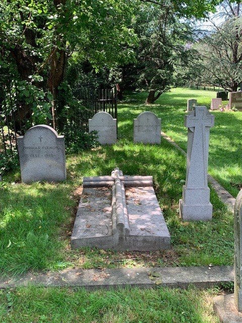 Gravestone a Week feature: Fleming family burial plot in Alexandria, Virginia, with three gravestones marking the resting places of Thomas Fleming, John Patton Fleming, and Mary Lee Fleming, who perished in the 1922 Knickerbocker Snowstorm Disaster.