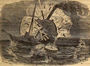 Depiction of the explosion and sinking of the steamship Pulaski, as illustrated in Charles Ellms’ 1848 book The Tragedy of the Seas.