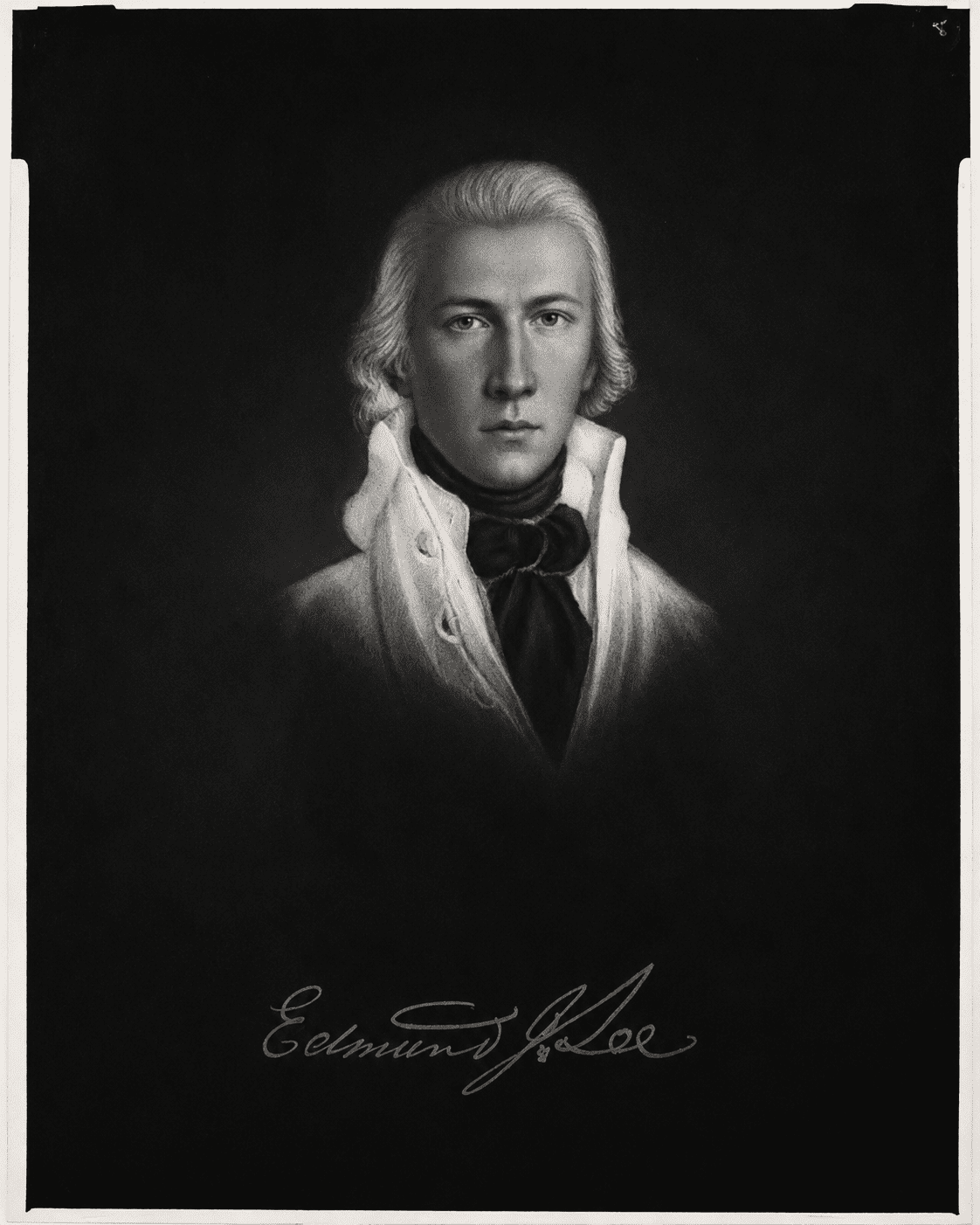 Black-and-white portrait believed to depict Edmund Jennings Lee I as a young man, from the Archives of Christ Church, Alexandria. He is shown in formal early nineteenth-century dress, with the signature “Edmond J. Lee” visible near the bottom.