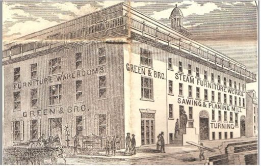 Green Furniture Company, date unknown, a historic Alexandria business linked to the Great Fire of 1827. The Green family’s warehouse on Royal Street sparked the fire. James Green is buried at Ivy Hill Cemetery.