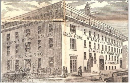 Green Furniture Company, date unknown, a historic Alexandria business linked to the Great Fire of 1827. The Green family’s warehouse on Royal Street sparked the fire. James Green is buried at Ivy Hill Cemetery.