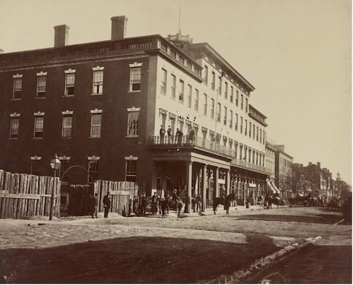 Mansion House Hospital, circa 1862, a Civil War-era hotel turned Union hospital in Alexandria, Virginia, formerly owned by James Green, who is buried at Ivy Hill Cemetery.