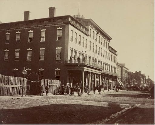 Mansion House Hospital, circa 1862, a Civil War-era hotel turned Union hospital in Alexandria, Virginia, formerly owned by James Green, who is buried at Ivy Hill Cemetery.