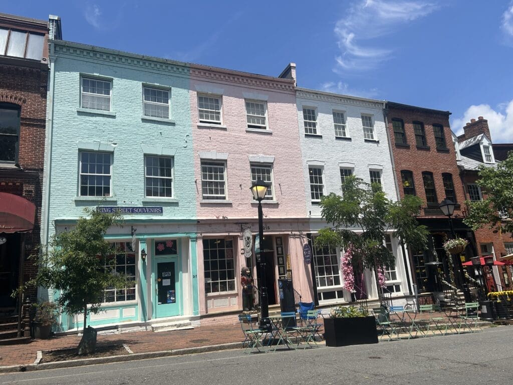 Modern view of the 200 block of King Street in Old Town Alexandria, location of the 1855 Dowell China Shop fire, part of the history of Lost Alexandria firefighter J. Carson Greene.