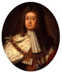 Portrait of George I painted by Godfrey Kneller around 1714, depicting the newly crowned Hanoverian monarch in formal attire at the time of his accession to the British throne.